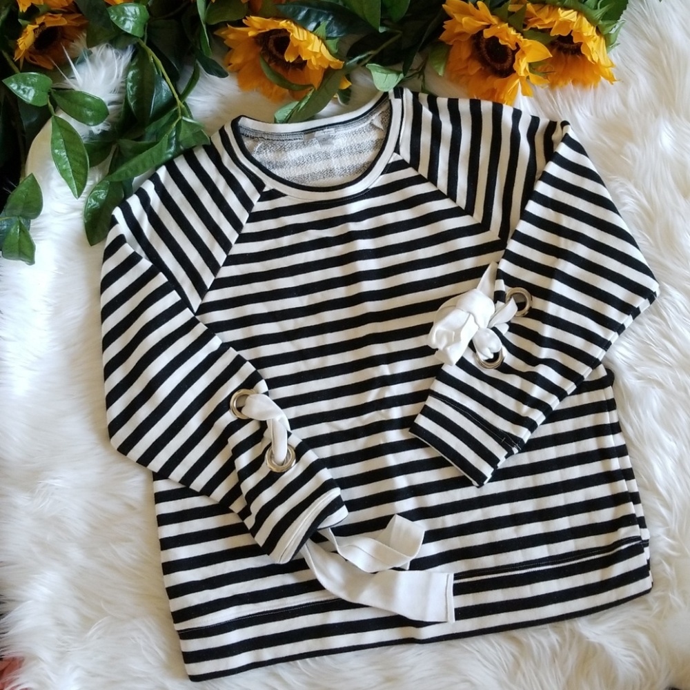 Striped Tie Sleeve Sweatshirt - Picture 2 of 5